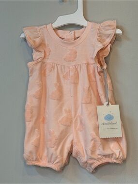 Cloud Island NWT Peach Bubble Romper with Bunny Texture size NB